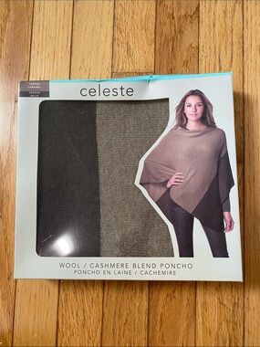 NIB Celeste Wool Cashmere Blend Poncho Costco One Size Toffee Caramel Saddle